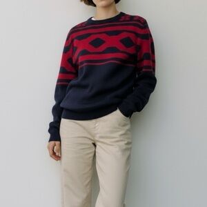 Basement Navy & Burgundy Red Crewneck Sweater Ugly Xmas Sweater Streetwear Men’s
